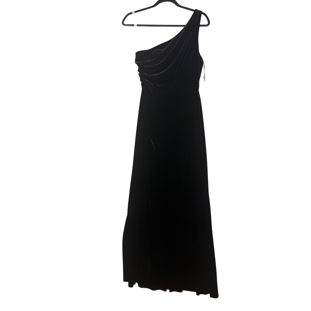 Azazie Black‎ Velvet One Shoulder Maxi Dress Gown Women Size A8 Ruched Formal